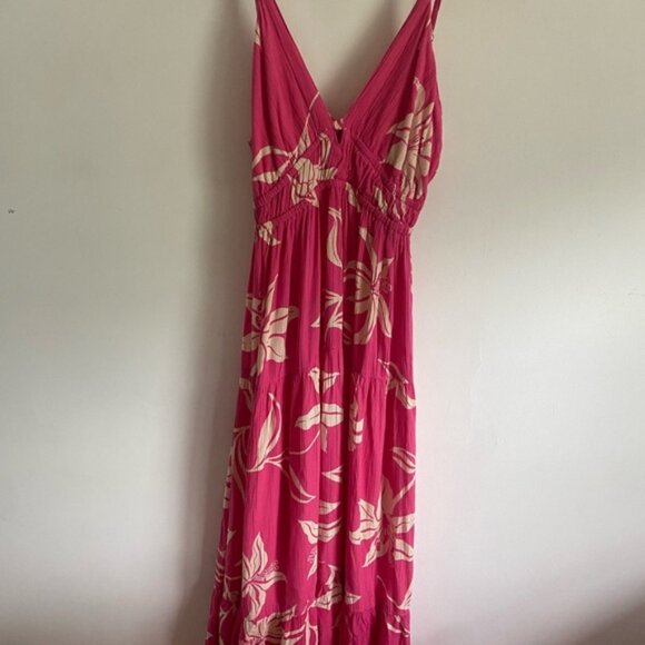 Angie Pink Floral Maxi Dress Boho Tropical Beach - Picture 1 of 6